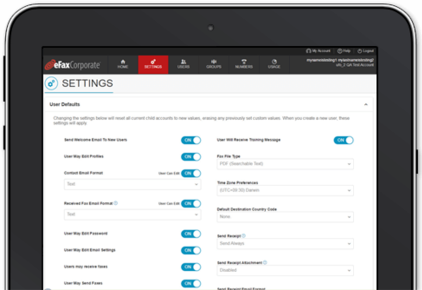 Ipad with eFax Corporate Settings Screenshot